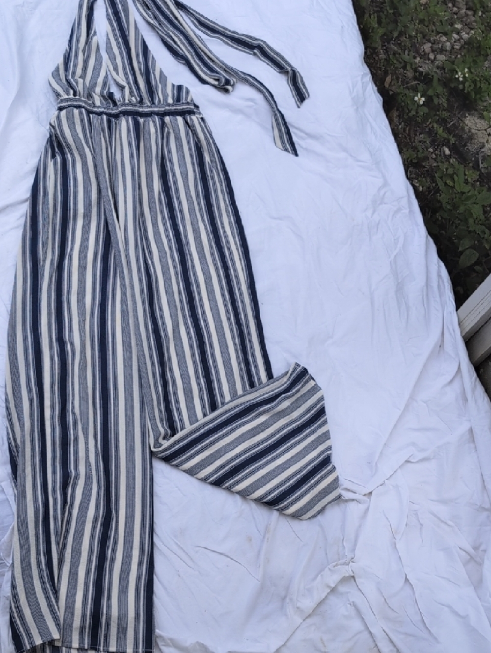 Lulu's Navy & White Halter Wide Leg Jumpsuit - Picture 6 of 8